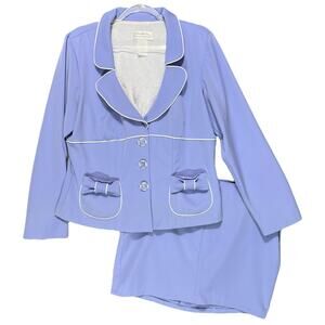 GIORGIO FIORLINI Womens Twee Skirt Suit Set Sz 16 Coquette Bow Trim Piped Jacket